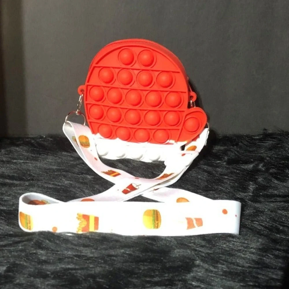 Red & White‎ Mitten Shaped Silicone Sensory Fidget Pop Crossbody NEW